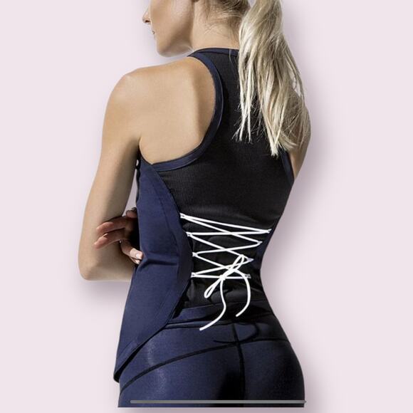 NWOT Jonathan Simkhia x Carbon28 Stella Lace Up Back Athletic Workout Tank Sm - Picture 7 of 8